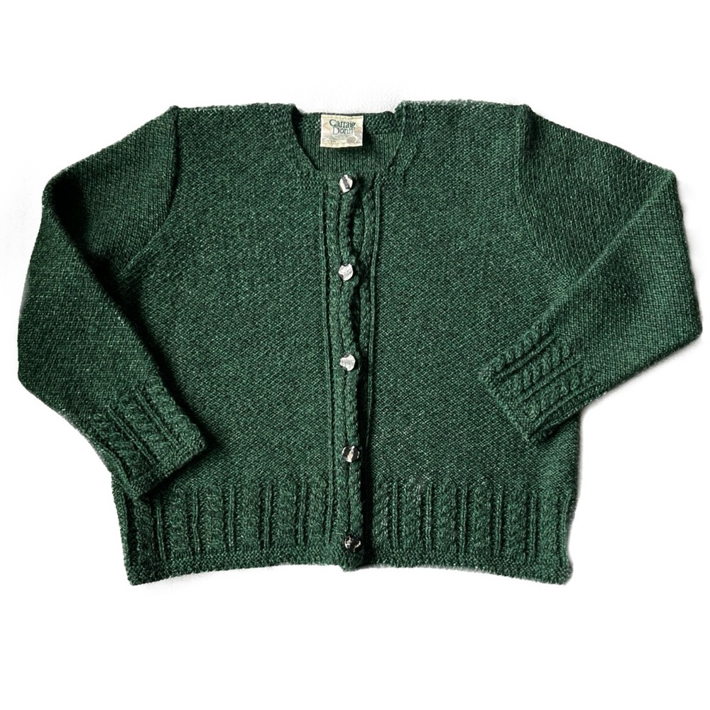 Vintage 100% Wool Cardigan, Made in Ireland, Deep Emerald Green, Sz - L